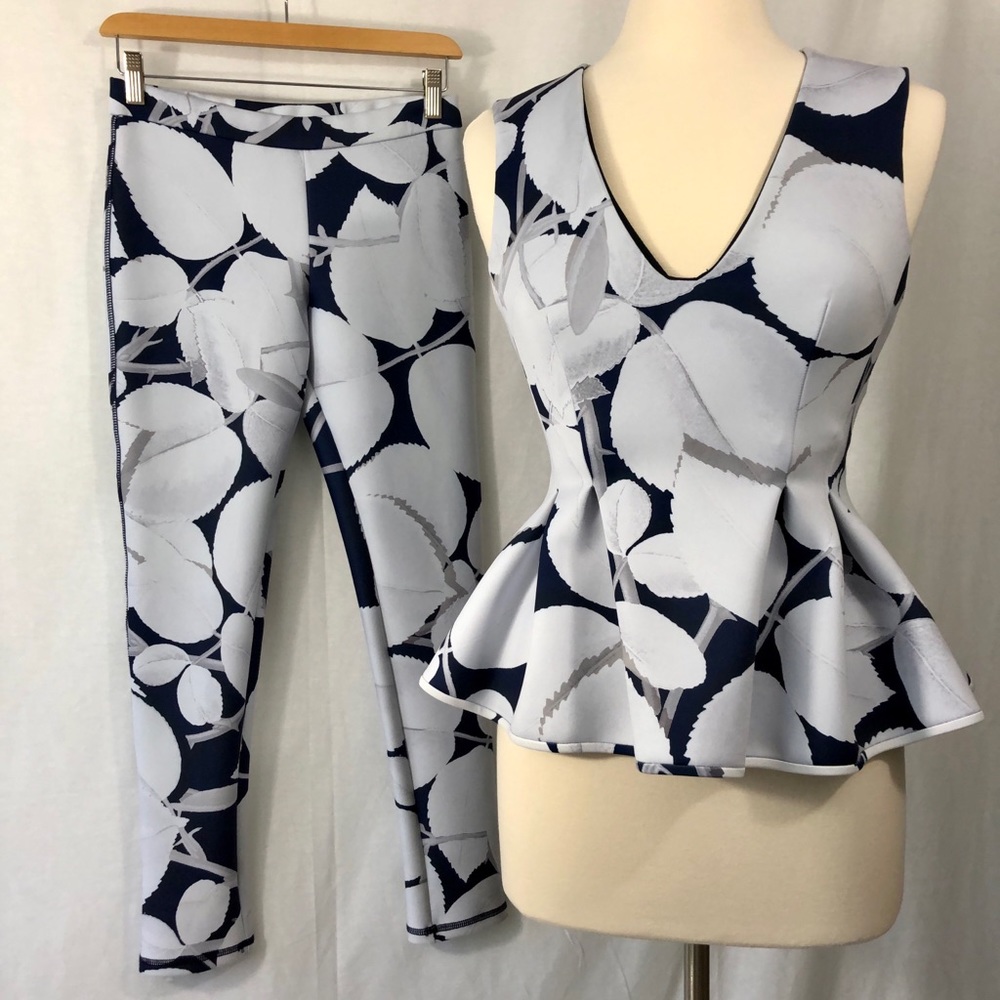 Cynthia Rowley 2PC Bonded Peplum Top w/Pant